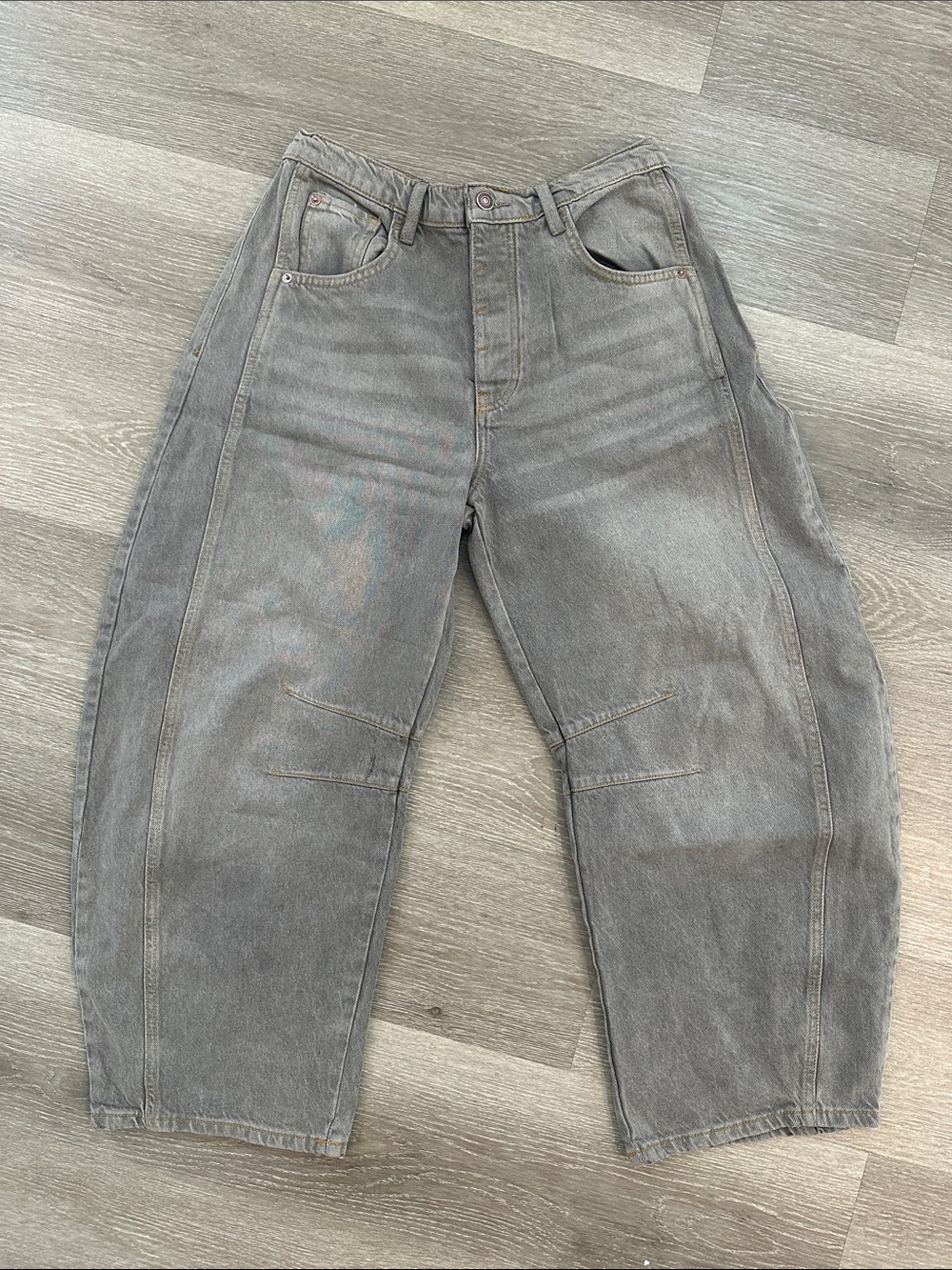 Free people barrel wide leg grey jeans pants high waisted never worn 27